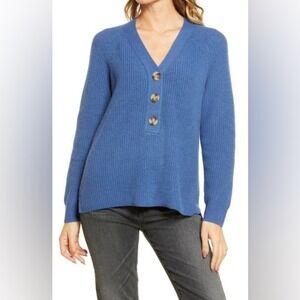 Madewell Blue Ribbed Henley Sweater Size Small